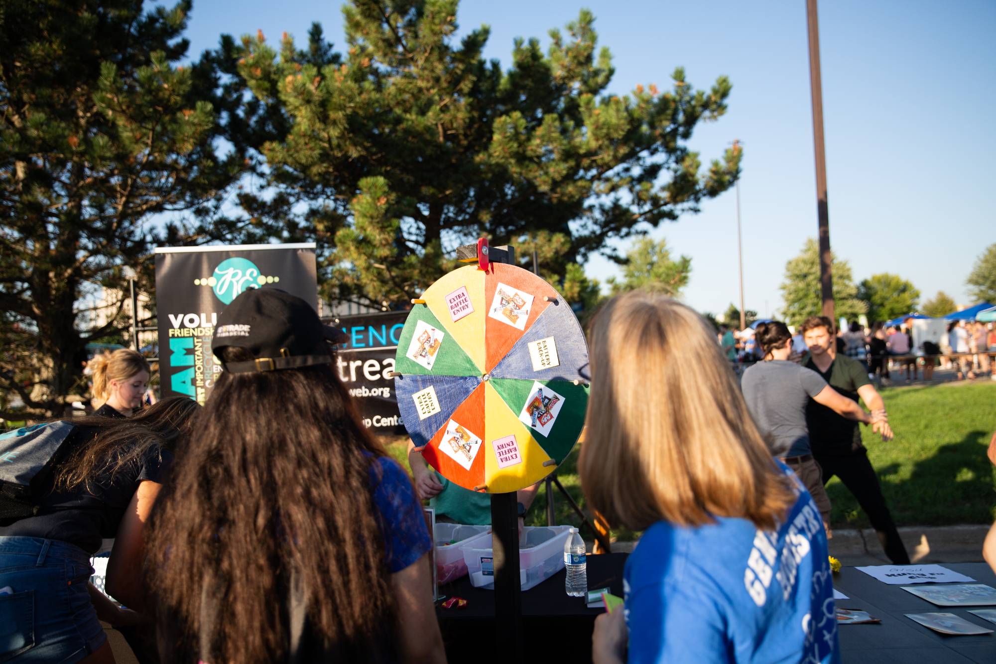 A spinning give away wheel at Campus Life Night 2018.
